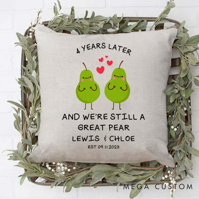 Personalized "Great Pear" Anniversary Pillow Funny Couple Wedding Anniversary Pillow Best Couple Design with Names and Date
