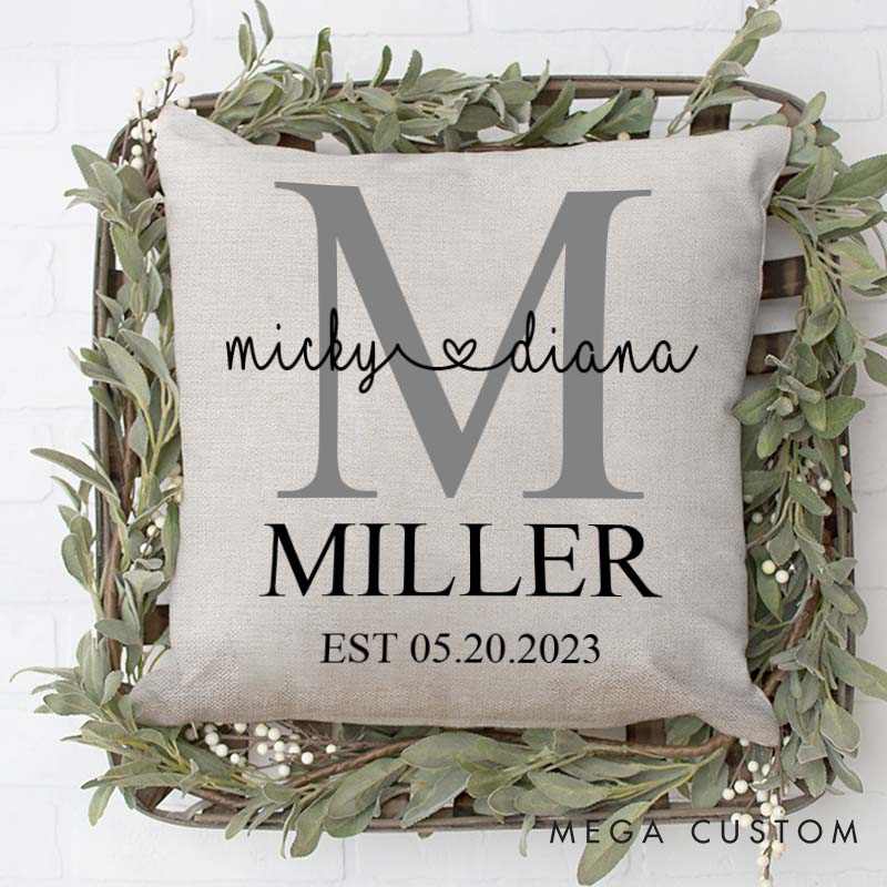 Personalized Couple Initial Anniversary Pillow Wedding Anniversary Pillow for Her Him Romantic Couple Last Name Design Pillow for Husband Wife