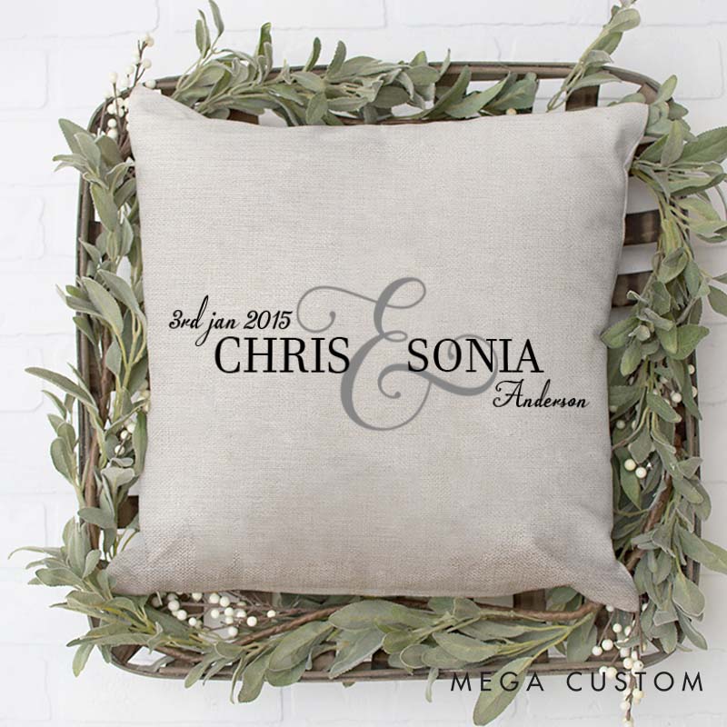 Personalized Couple Anniversary Pillow Husband Wife Wedding Anniversary Pillow Couple Anniversary Gift Classic Design Pillow with Wedding Date