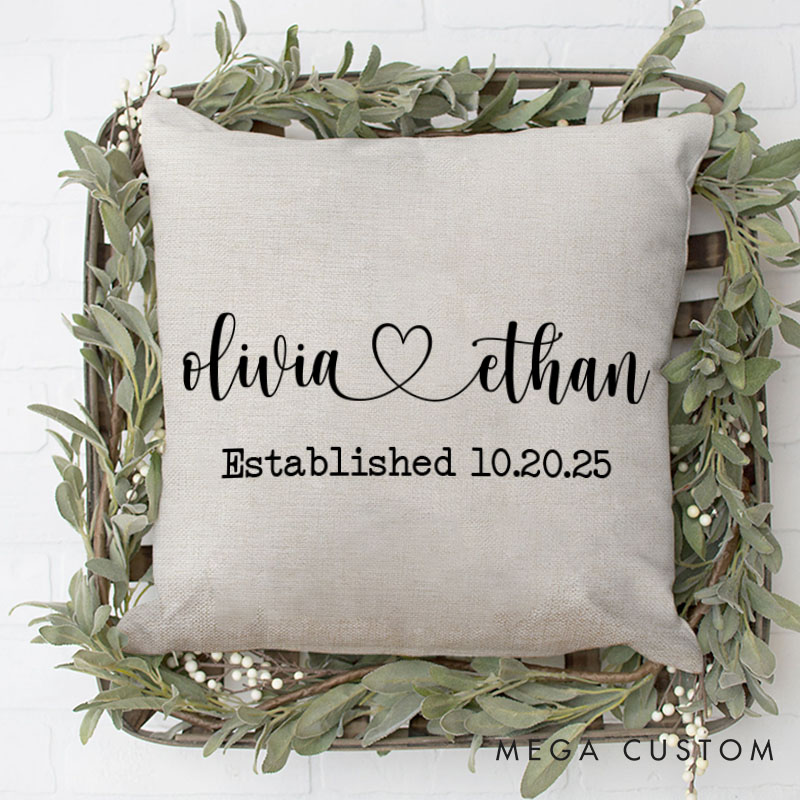 Personalized Couple Elegant Name with Heart Pillow Couple Valentine's Day Pillow Mr. and Mrs. Pillow Husband Wife Gift for Him Her
