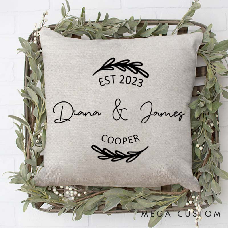 Personalized Couple Anniversary Pillow Husband Wife Wedding Anniversary Gift Pillow Minimalist Pillow with Names and Established Year