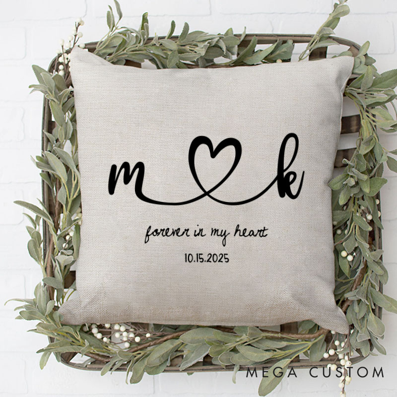 Personalized Couple Forever in My Heart Pillow Custom Couple Initials Pillow Valentine's Day Gift Boyfriend Girlfriend Husband Wife Pillow for Him Her