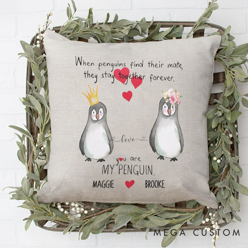 Personalized Couple You are My Penguin Pillow Custom Couple Valentine's Day Pillow with Name Boyfriend Girlfriend Gift Husband Wife Pillow for Him Her