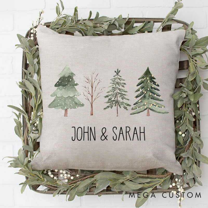 Personalized Charming Couple Christmas Tree Pillow Custom Couple Name Pillow Xmas Pillow Boyfriend Girlfriend Gift Husband Wife Pillow for Him Her