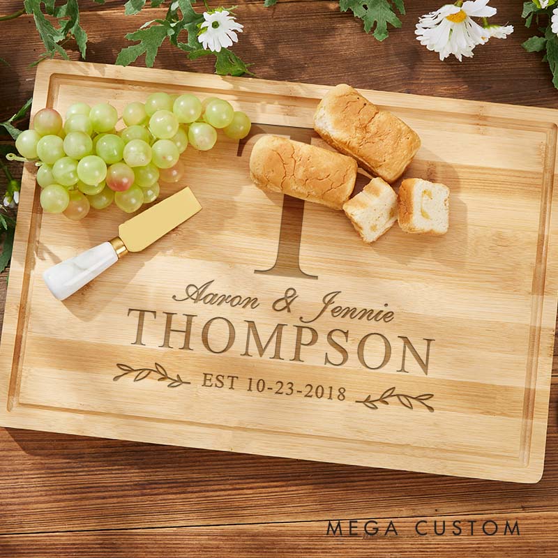 Personalized Wedding Anniversary Cutting Board Bamboo Monogram Cutting Board for Couple Anniversary Gift Cutting Board for Husband Wife