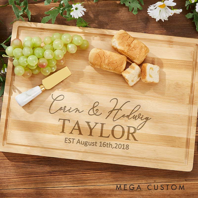 Personalized Engraved Bamboo Cutting Board for Couple Wedding Anniversary Cutting Board Minimalist Couple Anniversary Cutting Board for Her Him