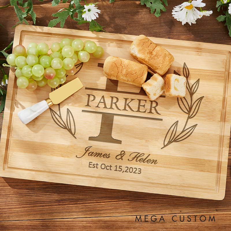 Personalized Husband Wife 5 Years Anniversary Cutting Board Couple Wooden Anniversary Bamboo Cutting Board Monogram Design Cutting Board