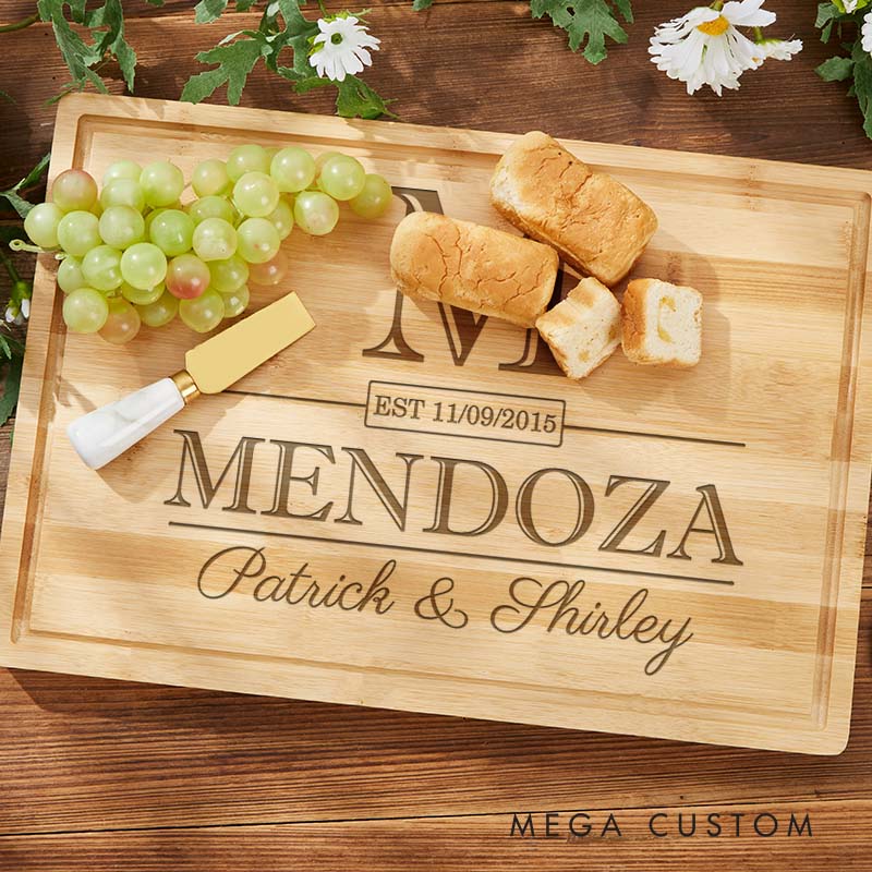 Personalized Couple 5th Anniversary Bamboo Cutting Board Wife Husband Wooden Anniversary Cutting Board Monogram Cutting Board for Her Him