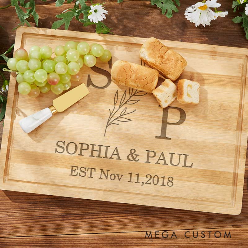 Personalized Wooden Anniversary Cutting Board for Couple Engraved Bamboo Anniversary Cutting Board Initials Couple Anniversary Gift
