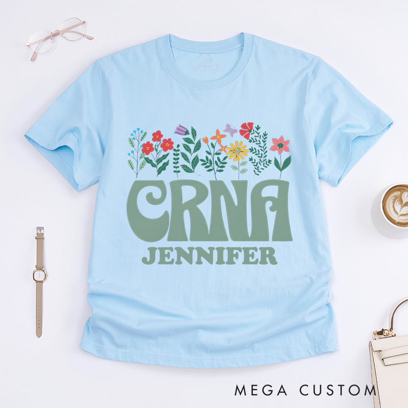 Personalized Nurse T-Shirts CRNA Floral Elegance Fashion Design T-Shirts