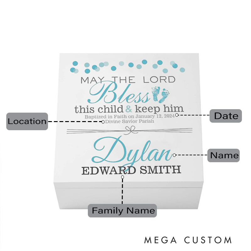 Personalized May the Lord Bless this Child White Wooden Keepsake Box with Name Religious Gift Baptism Gift for Boys and Girls