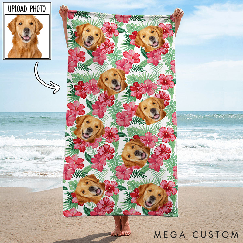 Personalized Dog Lover Custom Photo Dog Pattern Beach Towel