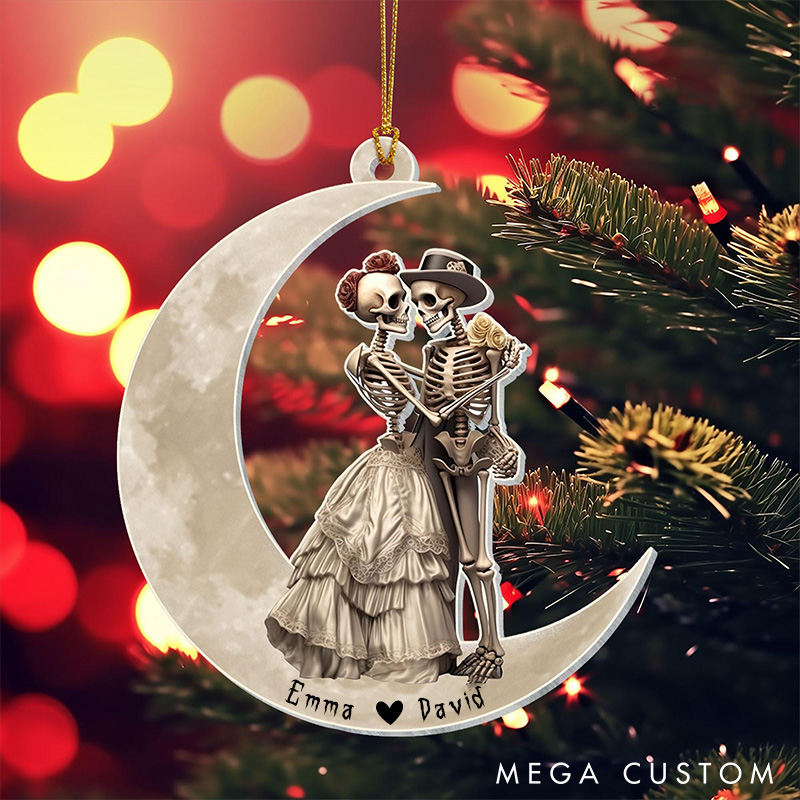 Personalized Skeleton Couple Ornament Love Under The Moon Halloween Ornament Gothic Skeleton Couple Ornament