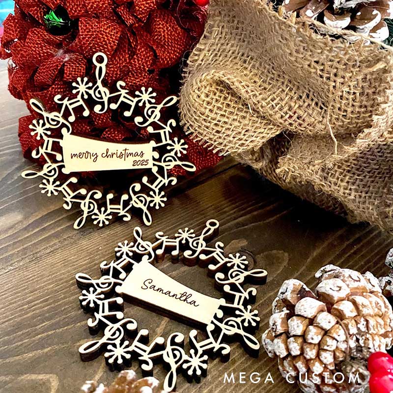 Personalized Wooden Musical Wreath Christmas Ornament Musician Gift Music Ornament Music Note Ornament Treble Clef Ornament Music Teacher Gift