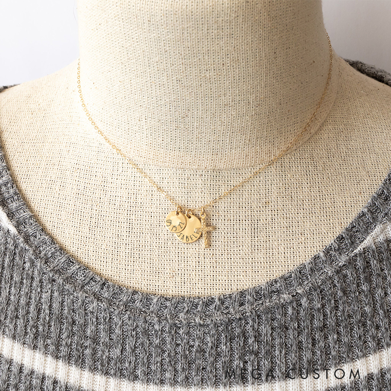 Personalized Cross Necklace with Name and Date Charms Religious Jewelry First Communion Gift for Women Believers