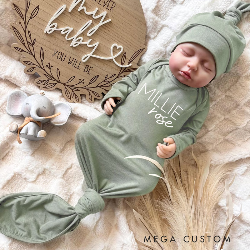 Personalized Name Baby Gowns Baby Outfit Knotted Newborn Gowns Coming Home Outfit Baby Shower Gift