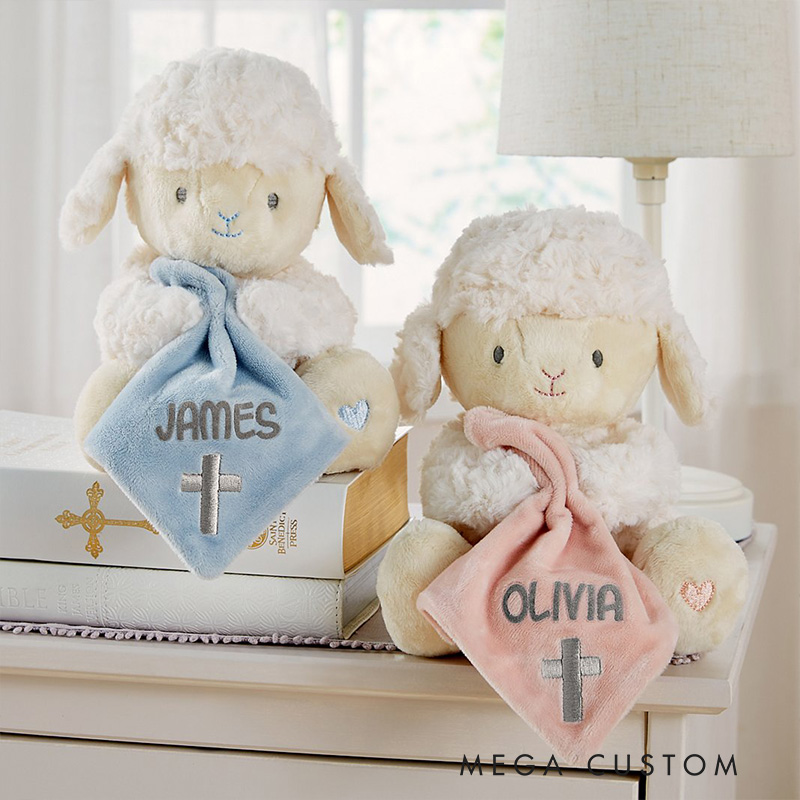 Personalized Jesus Loves me Little Lamb with Name Religious Gift Birthday Gift for Boys and Girls