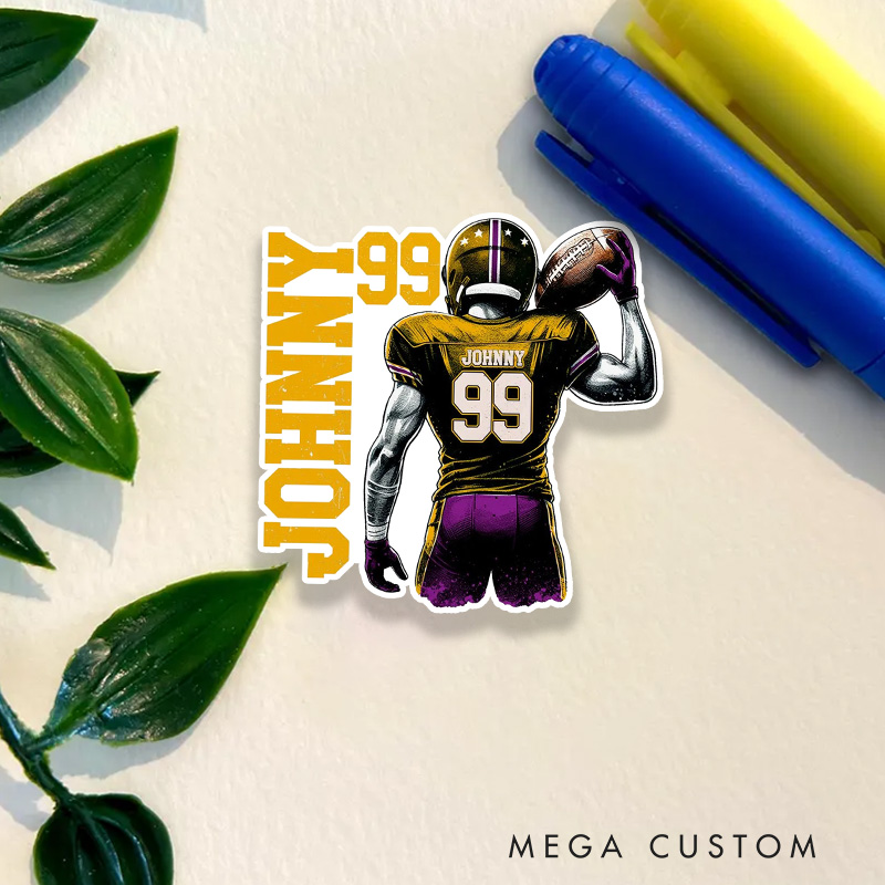 Personalized American Football Sticker with Custom Name and Number, Gift Football Team