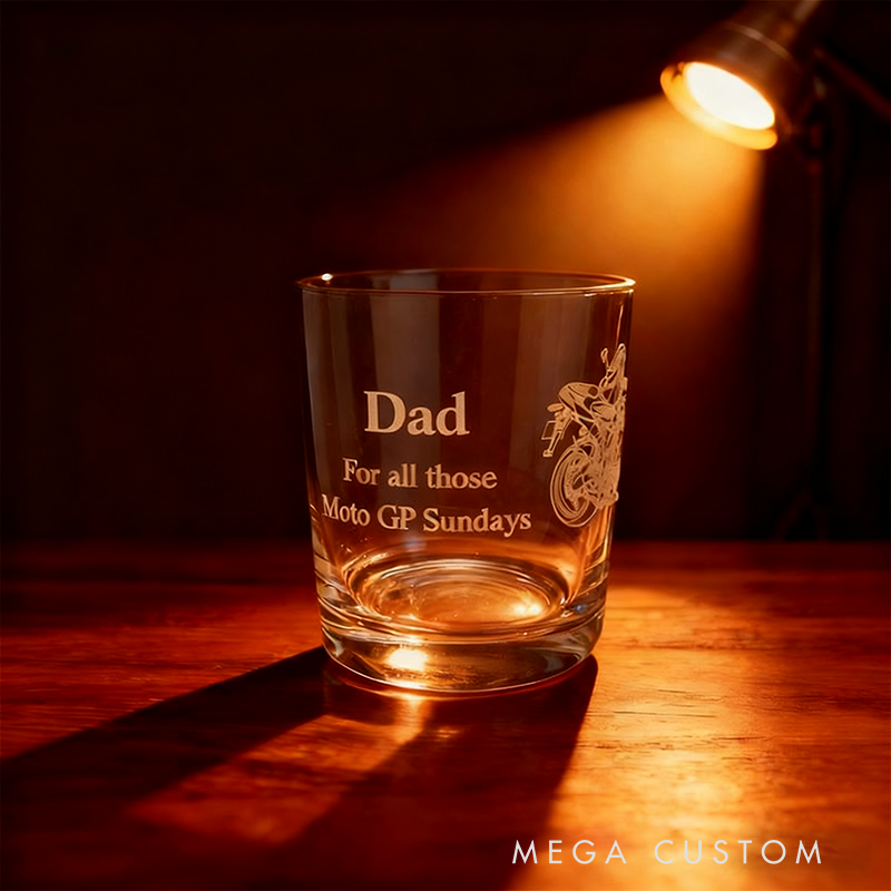 Personalized MotoGP Racing Motorcycle 10.5oz Whiskey Tumbler Glass Custom Message Gift for Motorsport Racer and Racing Lovers