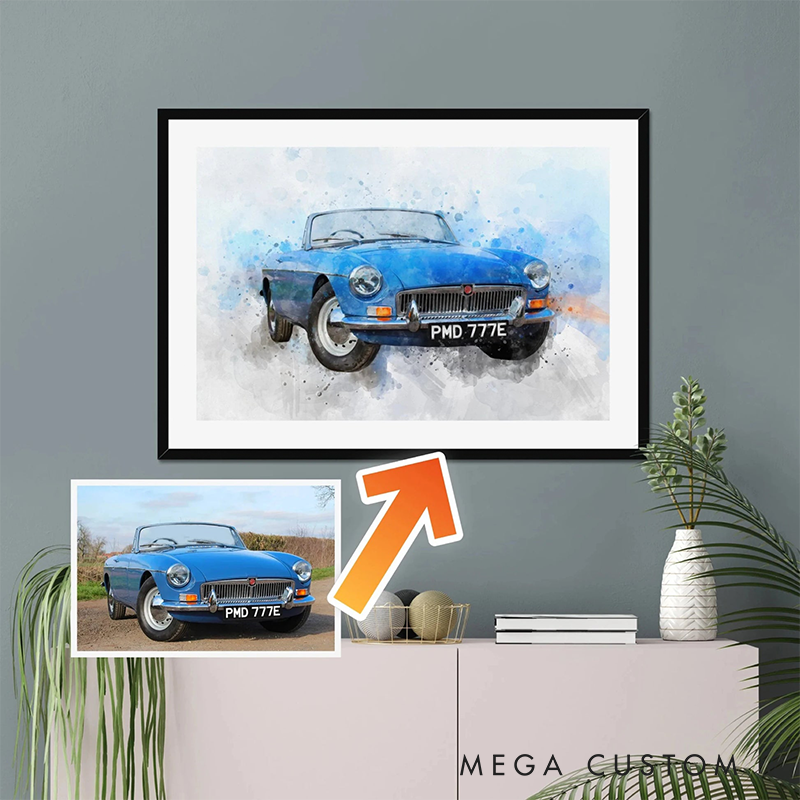 Personalized Classic Car Watercolor Portrait Custom Car Artwork from Photo Unique Driver Gift Vintage Auto Art Print for Car Lovers