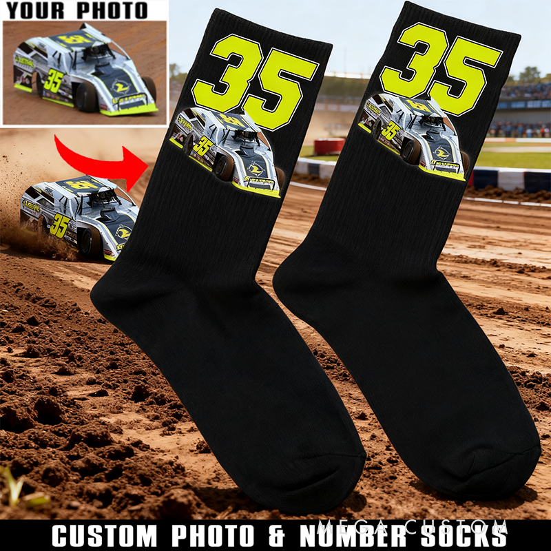 Personalized Racing Socks with Custom Photo Design Gift for Racers and Racing Lovers