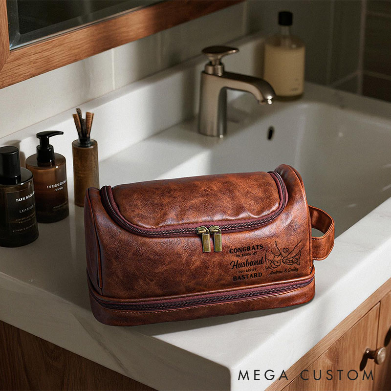 Personalized Leather Toiletry Bag for Husband Congrats On Being My Husband Custom Men's Shaving Kit Bag Leather Dopp Kit for Boyfriend 