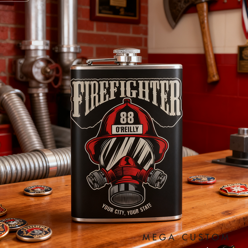 Personalized Stainless Steel Flask Custom Firefighter Name Flask Gift for Firefighters