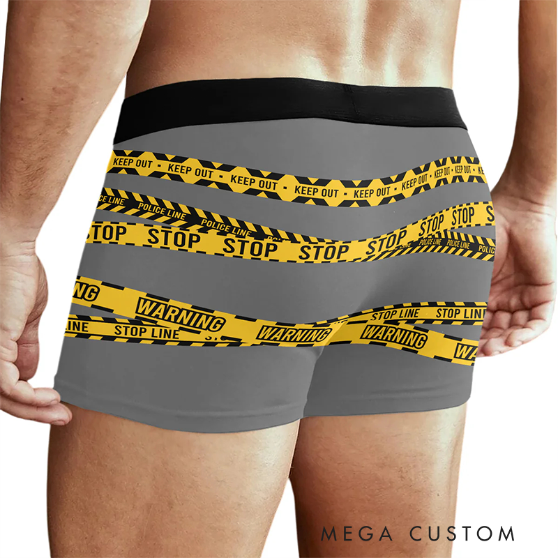 Personalized Funny Face Photo My Zone Police Line Design Men's Boxer Briefs Gift for Boyfriend and Husband