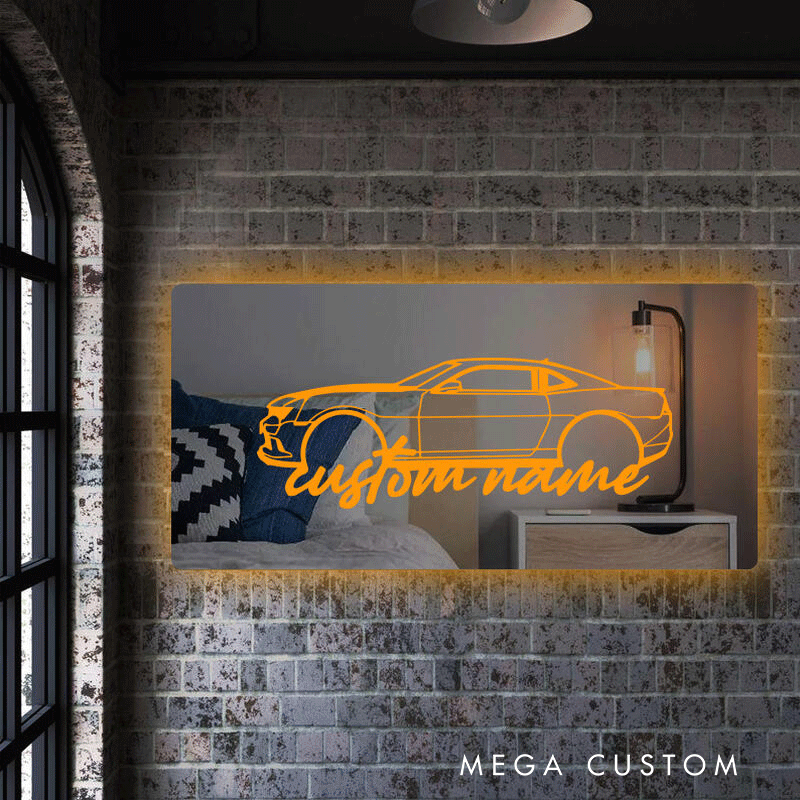 Personalized Car Mirror Light Custom Line Drawing Cool Gift for Racers and Car Lovers