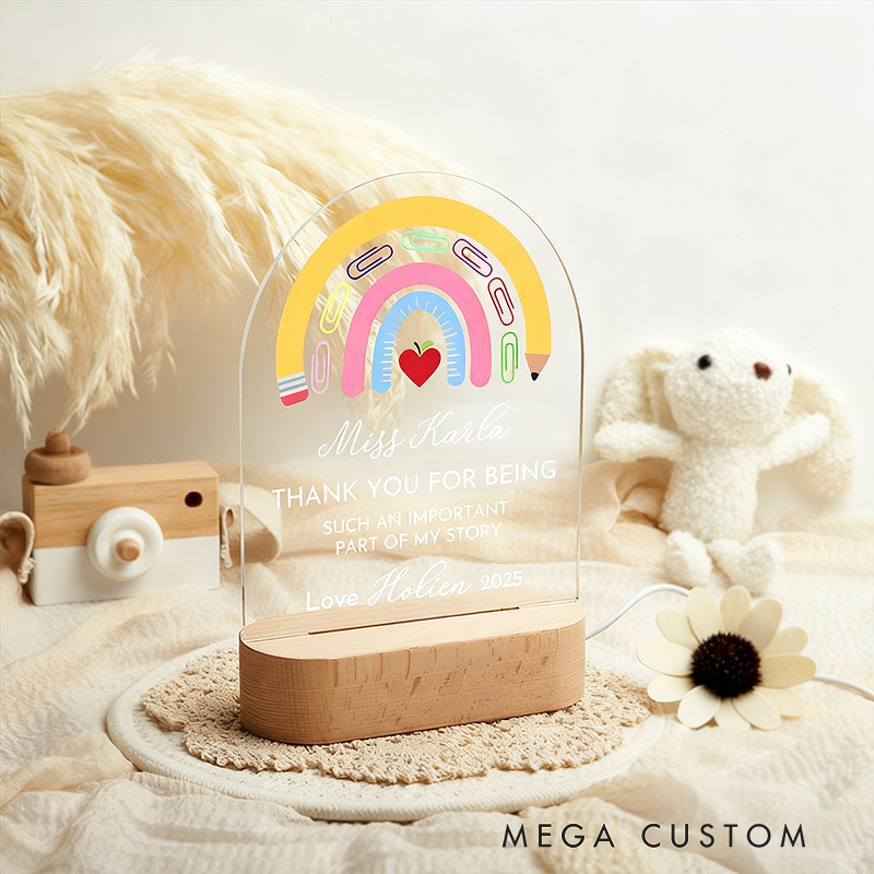 Personalized Teacher LED Desk Lamp with Teacher Rainbow Design Unique Gift for Teachers