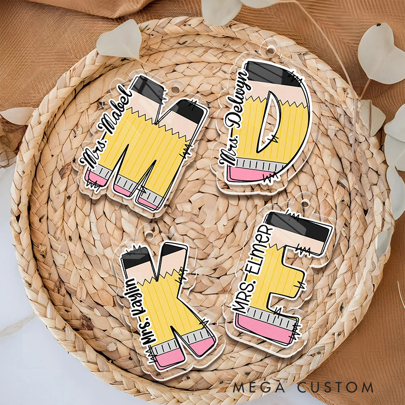 Personalized Teacher Acrylic Keychain with Pencil Design Teacher Appreciation Gift Favorite Educator Backpack Tag Gift