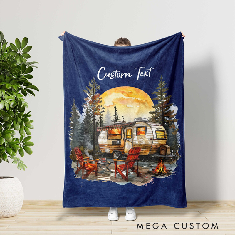 Personalized Camping Caravan Throw Blanket Adventures Hiking Lovers Blanket Gift Outdoors Lovers