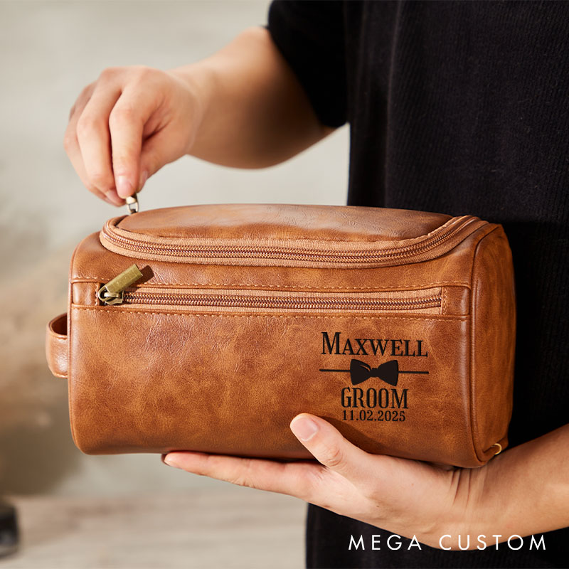 Personalized Groomsmen Gift Toiletry Bag Engraved PU Leather Dopp Kit for Men Groom Shaving Kit Bachelor Party Favors Bag
