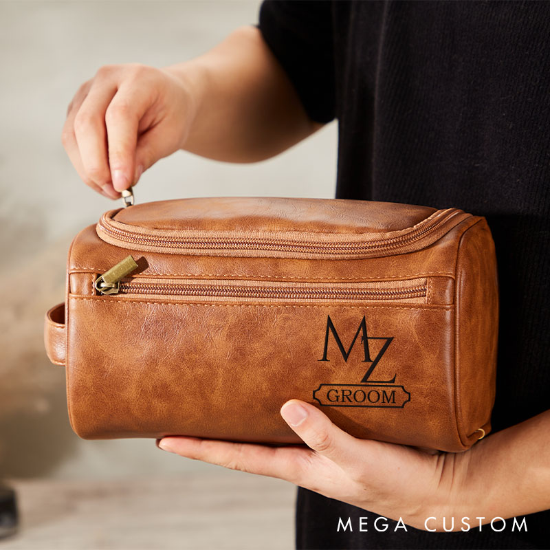 Personalized PU Leather Toiletry Bag for Men Groomsmen Gifts Dopp Kit Groom Travel Shaving Bag Men’s Wedding Party Makeup Organizer
