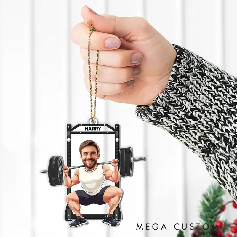 Personalized Christmas Ornament Gift with Custom Photo Gym Weightlifting Gift for Fitness Enthusiasts Bodybuilders and Gym Lovers