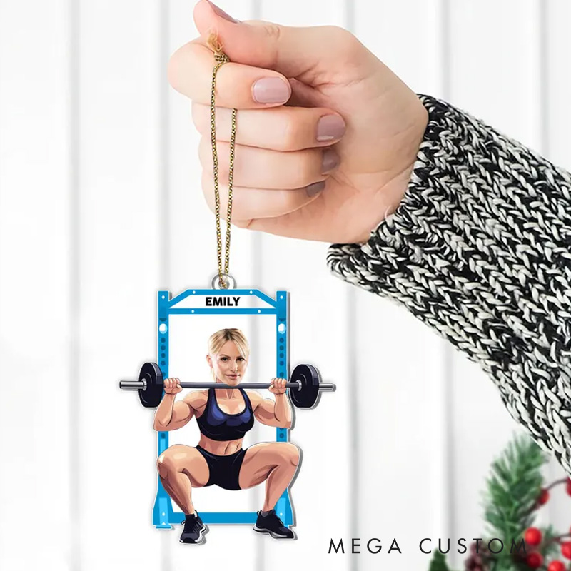 Personalized Weightlifting Christmas Ornament Gift with Custom Photo for Fitness Enthusiasts Bodybuilders and Gym Lovers