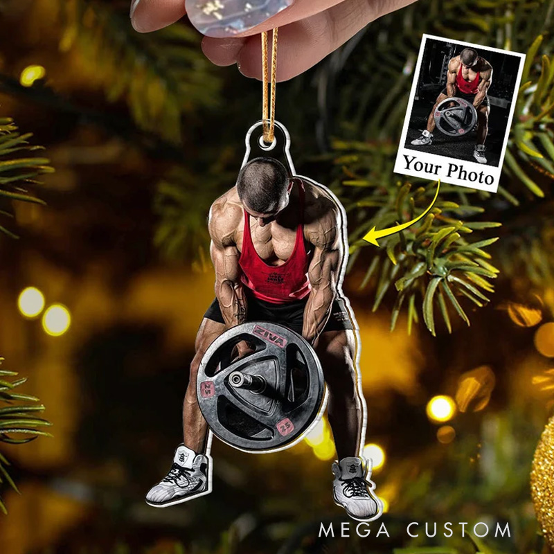 Personalized Fitness Christmas Ornament Gift with Custom Photo for Fitness Enthusiasts Bodybuilders and Gym Lovers