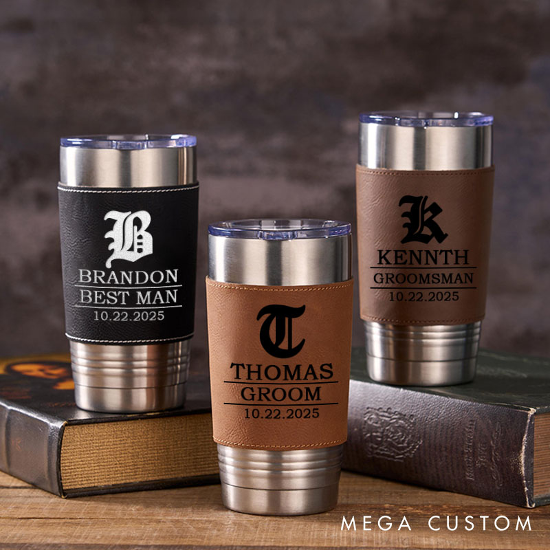 Personalized Groomsman 20oz Tumblers Vintage Groomsmen Leather Tumbler Groom Gift Best Man Gift Bachelor Party Favors Tumbler