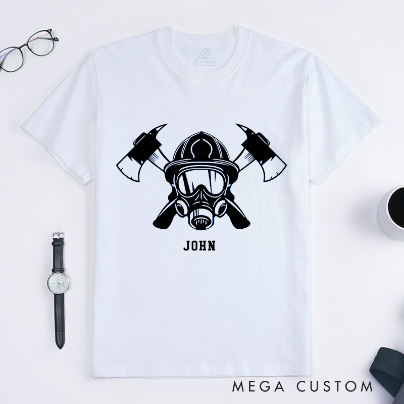 Personalized Firefighter Helmet and Axes Graphic Design Gift for Firefighter T-Shirt
