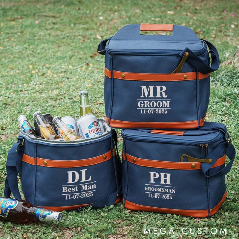 Personalized Men’s Cooler Bag Custom Groomsman Beer Can Cooler Bag Embroidery Gift for Groom Best Man Wedding Party Favors Bag