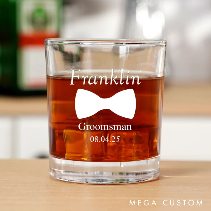 Personalized Groomsman Whiskey Glasses Custom Glasses Gift Cup for Groomsmen and Best Man Men’s Bachelor Favors Whiskey Glasses