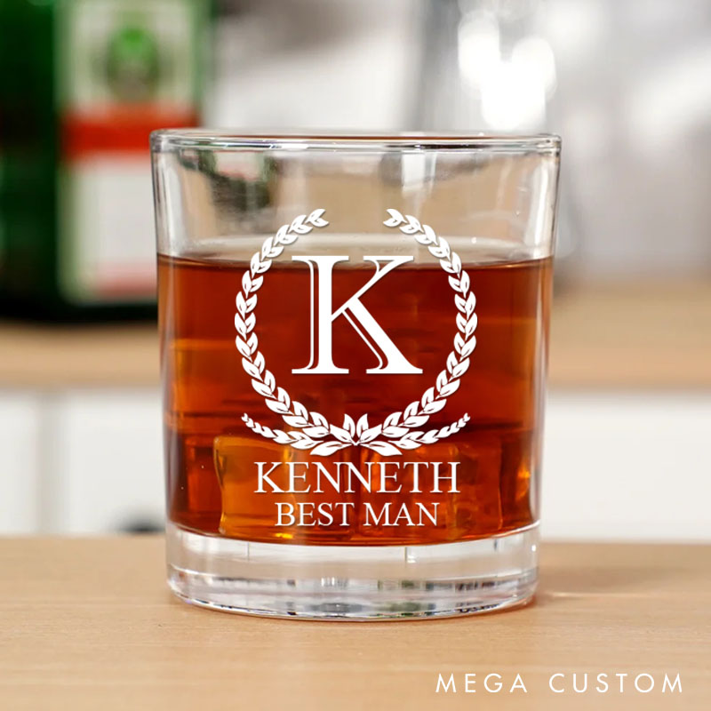 Personalized Groomsman Whiskey Glasses Groom Bachelor Party Whiskey Glasses Laurel Wreath Glasses Cup Best Man Groomsmen Proposal Cup 