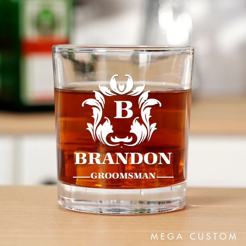 Personalized Groomsman Whiskey Glasses Groom Club Bachelor Party Whiskey Glasses Ornate Design Glasses Cup Custom Gifts for Groom and Groomsmen