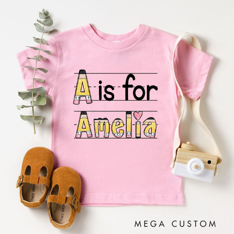 Personalized Name Pencil Toddler T-Shirt Kids Back To School Gift Kids Shirt Pencil Design