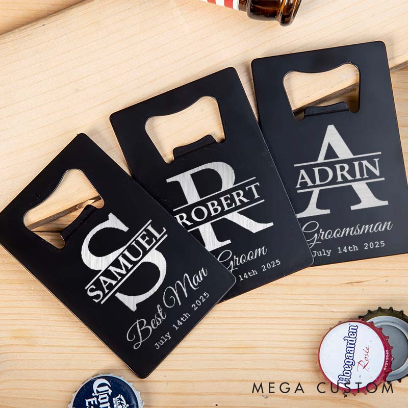 Personalized Stainless Steel Bottle Opener Credit Card Bottle Opener Custom Groom Groomsman Gift Opener Men’s Bachelor Favors Bottle Opener