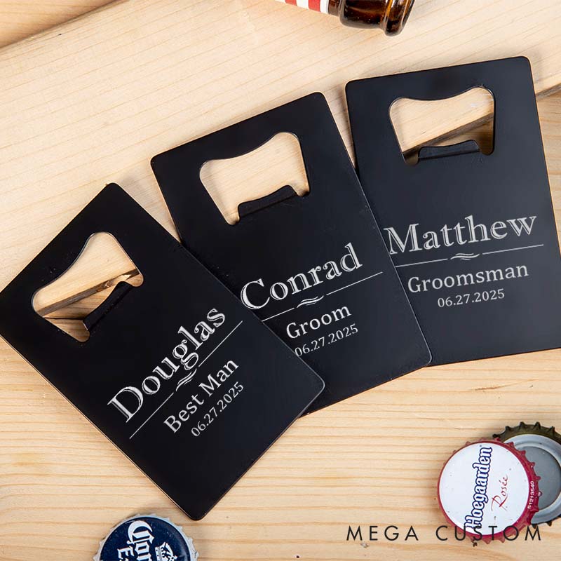 Personalized Groomsman Credit Card Bottle Opener Laser Engraved Stainless Steel Bottle Opener Custom Groom Groomsman Gift Opener Men’s Bachelor Favors Gift