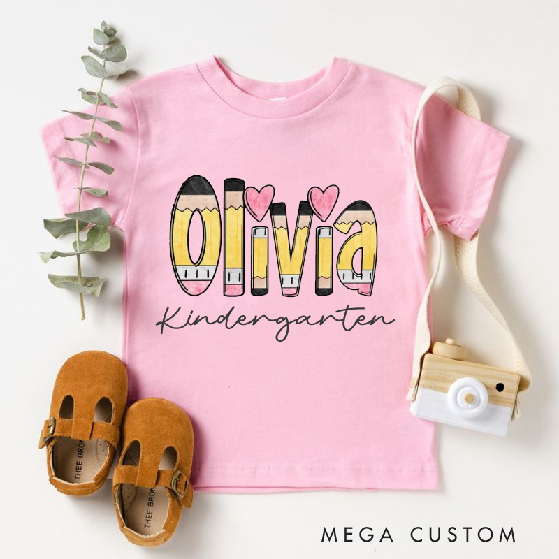 Personalized Name and Grade Pencil Toddler T-Shirt Kids Back To School Gift Kids Shirt Pencil Name Design