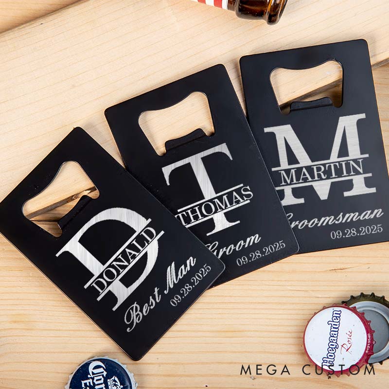 Personalized Monogrammed Groomsman Credit Card Bottle Opener Engraved Bottle Opener for Groom Custom Groomsman Opener Men's Bachelor Favors Bottle Opener
