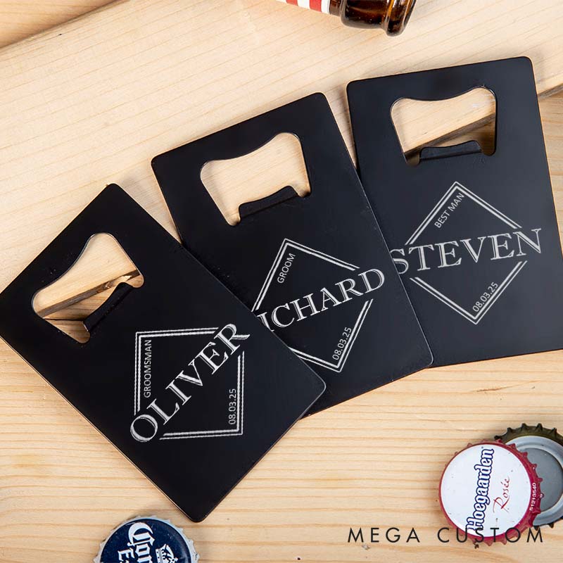 Personalized Groom Groomsman Bottle Opener Engraved Credit Card Bottle Opener for Men Groomsman Opener Wedding Party Bottle Opener