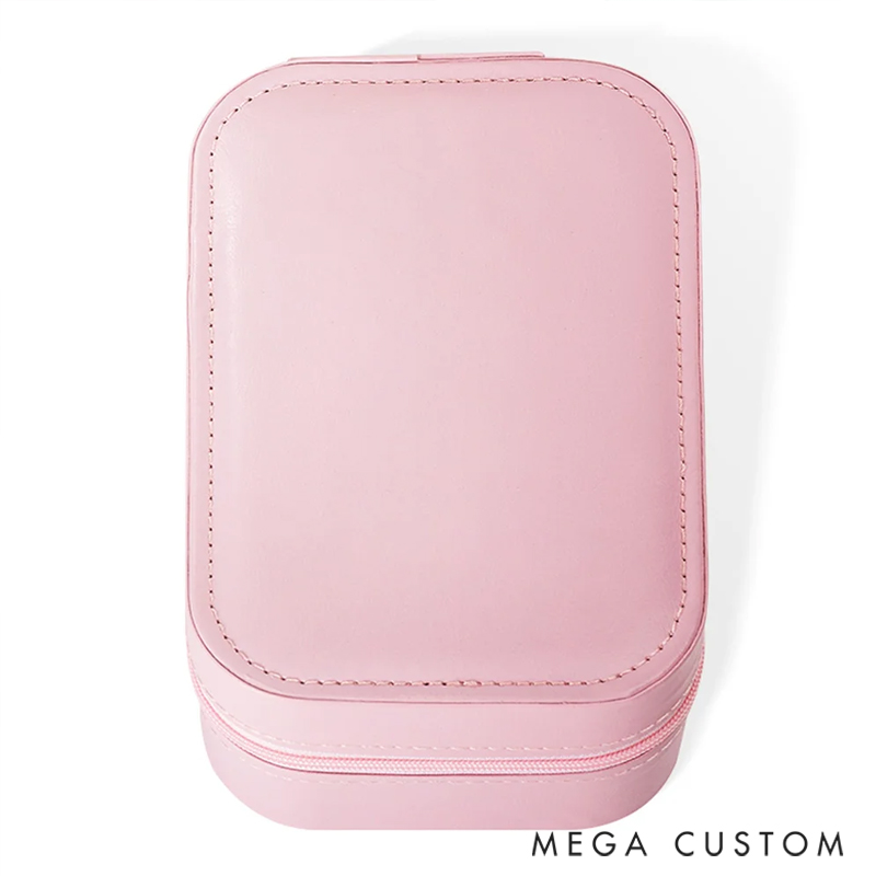 Personalized Portable Leather Travel Jewelry Box with  Birth Flower Name and LED Makeup Mirror Birthday Gift for Women